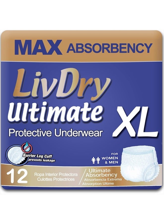 Ultimate XL Adult Incontinence Underwear, High Absorbency, Leak Cuff Protection, X-Large, 12-Pack