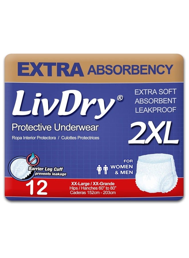 Adult XXL Incontinence Underwear, Extra Absorbency Adult Diapers, Leak Protection, XX-Large, 12-Pack