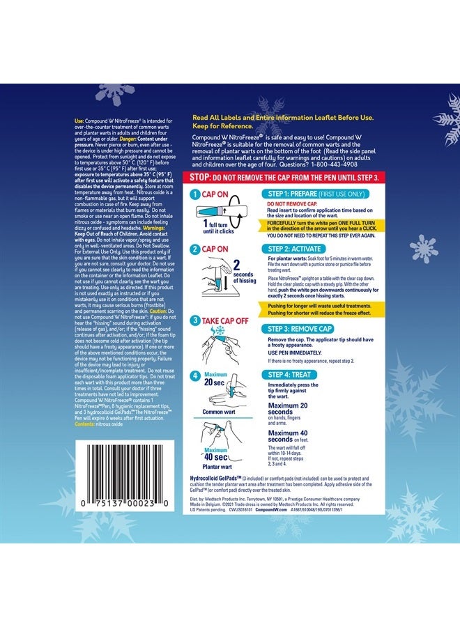 NitroFreeze + GelPads, Wart Removal, 1 Pen, 8 Replaceable Tips & 3 Waterproof Hydrocolloid GelPads