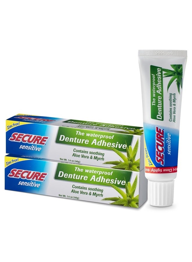 Sensitive Denture Adhesive with Aloe Vera & Myrrh – 12-Hour Max Hold – Patented Waterproof Seal – for All Denture Types – Food Grade Ingredients – FSA HSA Approved – 1.4 oz