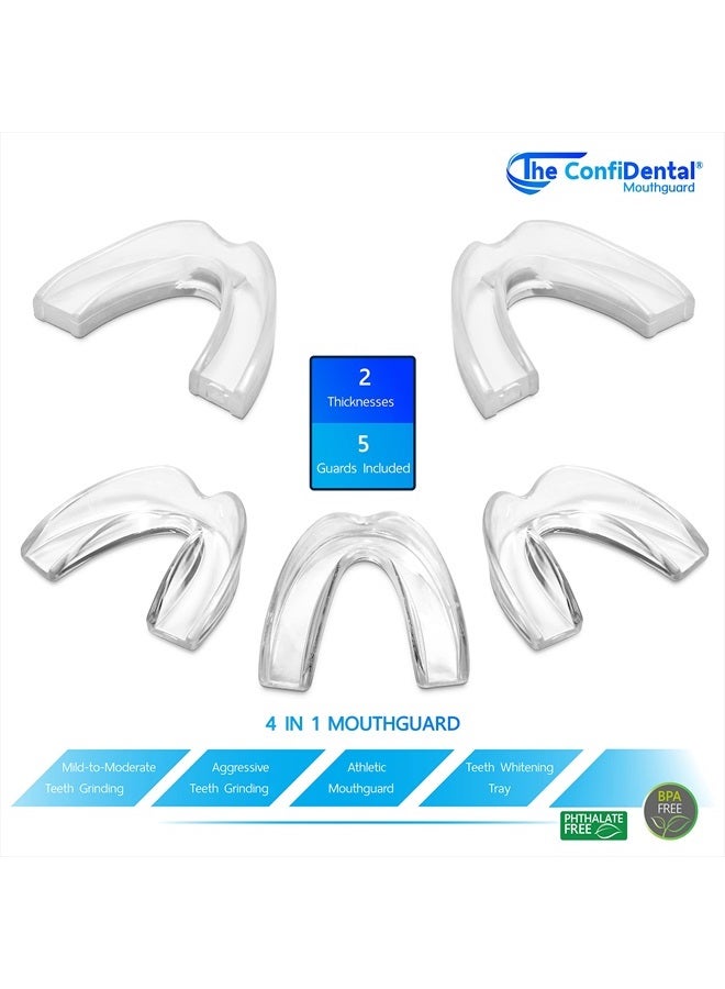 Pack of 5 Moldable Mouth Guard for Teeth Grinding Clenching Bruxism, Sport Athletic, Whitening Tray, Including 3 Regular and 2 Heavy Duty Guard (3 (lll) Regular 2 (II) Heavy Duty)