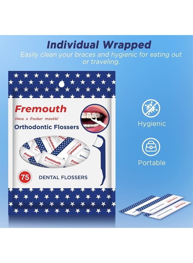 Individually Wrapped Orthodontic Flossers for Braces - Ortho Dental Floss Picks, 75 Count (Pack of 1)