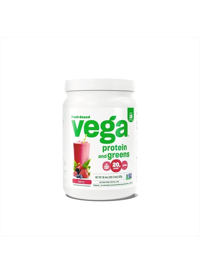 Protein and Greens Protein Powder, Berry - 20g Plant Based Protein Plus Veggies, Vegan, Non GMO, Pea Protein for Women and Men, 1.2 lbs (Packaging May Vary)