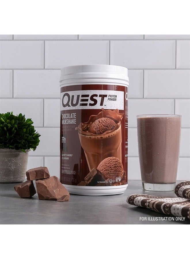 Chocolate Milkshake Protein Powder, 22g Protein, 2g Net Carbs, 1g Sugar, Low Carb, Gluten Free, 1.6 Pound, 24 Servings