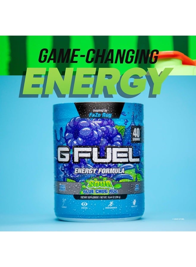 Faze Rug Energy Powder, Sugar Free, Clean Caffeine Focus Supplement, Water Mix, Sour Blue Raspberry Flavor, with Focus Amino, Vitamin + Antioxidants Blend - 10.44 oz (40 Servings)