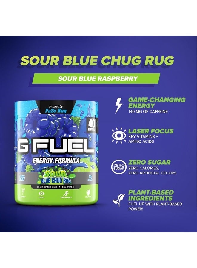 Faze Rug Energy Powder, Sugar Free, Clean Caffeine Focus Supplement, Water Mix, Sour Blue Raspberry Flavor, with Focus Amino, Vitamin + Antioxidants Blend - 10.44 oz (40 Servings)