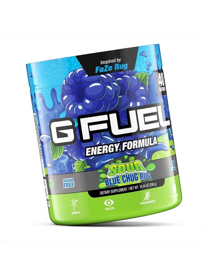 Faze Rug Energy Powder, Sugar Free, Clean Caffeine Focus Supplement, Water Mix, Sour Blue Raspberry Flavor, with Focus Amino, Vitamin + Antioxidants Blend - 10.44 oz (40 Servings)