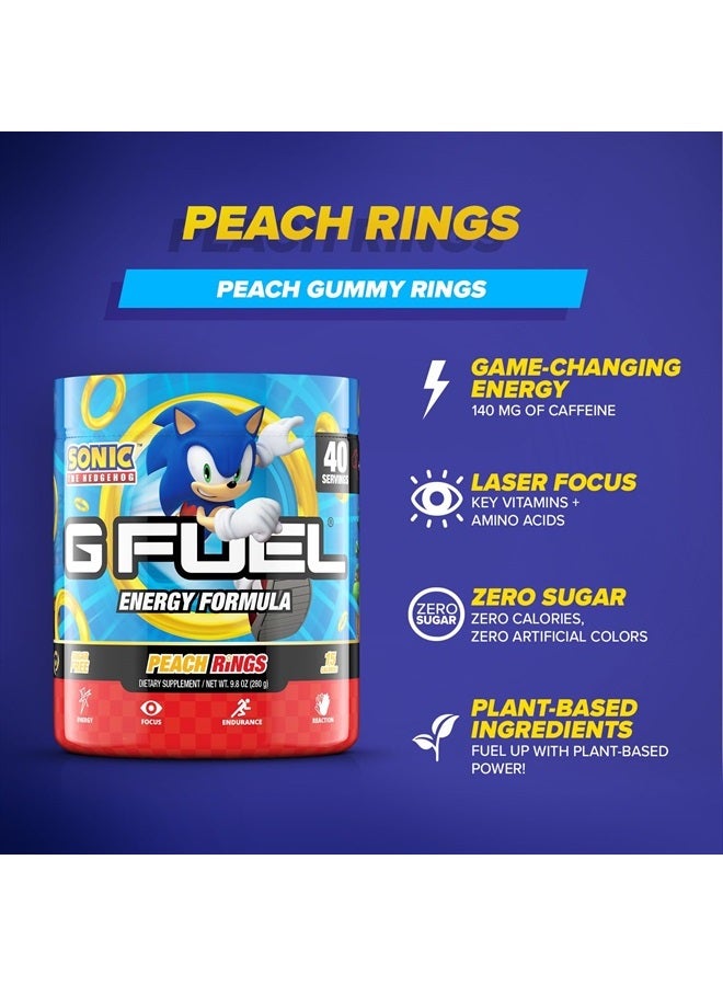 Sonic Energy Powder, Sugar Free, Clean Caffeine Focus Supplement, Water Mix, Peach Ring Candy Flavor, Focus Amino, Vitamin + Antioxidants Blend - 9.8 oz (40 Servings)