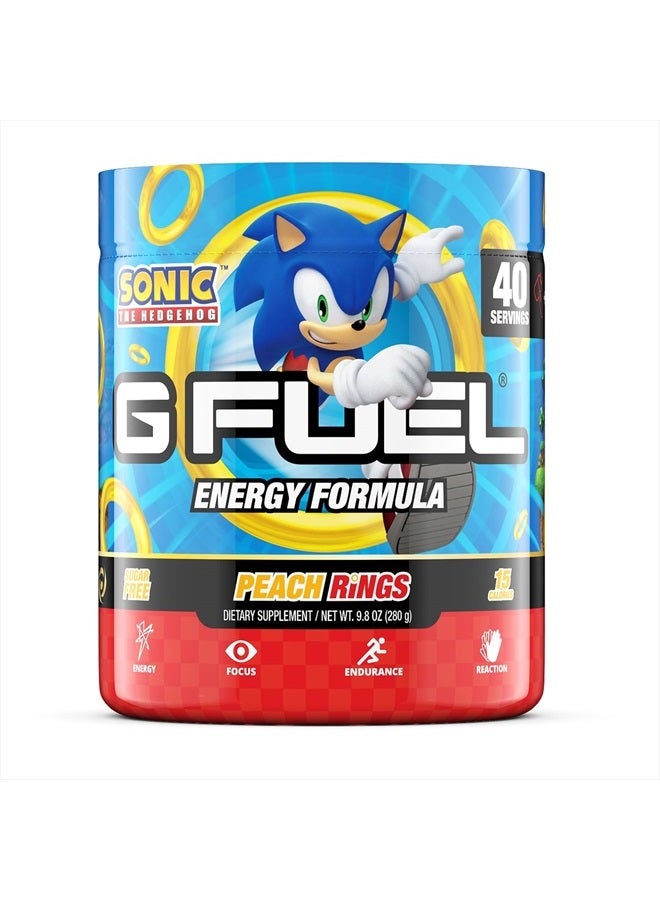 Sonic Energy Powder, Sugar Free, Clean Caffeine Focus Supplement, Water Mix, Peach Ring Candy Flavor, Focus Amino, Vitamin + Antioxidants Blend - 9.8 oz (40 Servings)