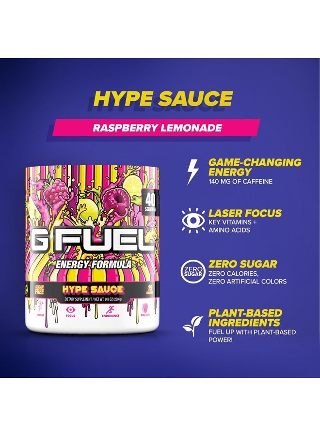 Hype Sauce Energy Powder, Sugar Free, Clean Caffeine Focus Supplement, Water Mix, Raspberry Lemonade Flavor, Focus Amino, Vitamin + Antioxidants Blend, 9.8 oz (40 Servings)