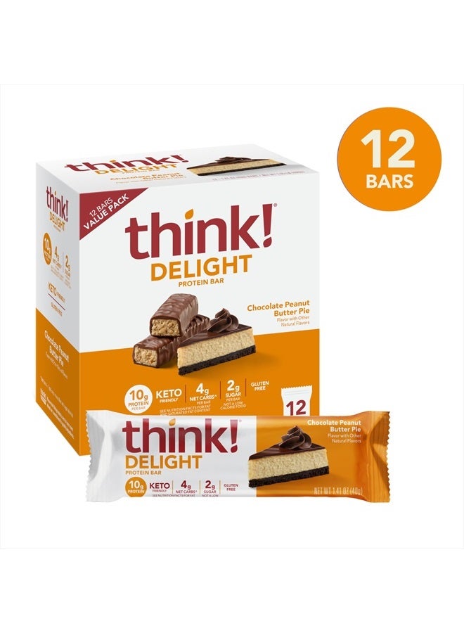 Delight, Keto Protein Bars, Healthy Low Carb, Gluten Free Snack - Chocolate Peanut Butter Pie, 12 Count (Packaging May Vary)