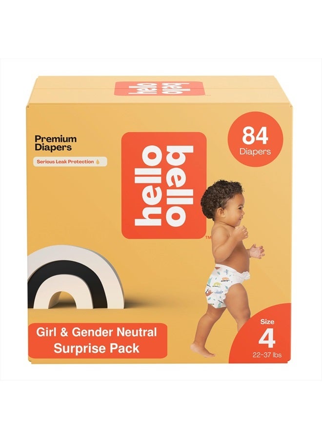 Premium Diapers, Size 4 (22-37 lbs) Surprise Pack for Girls - 84 Count, Hypoallergenic with Soft, Cloth-Like Feel - Assorted Girl & Gender Neutral Patterns