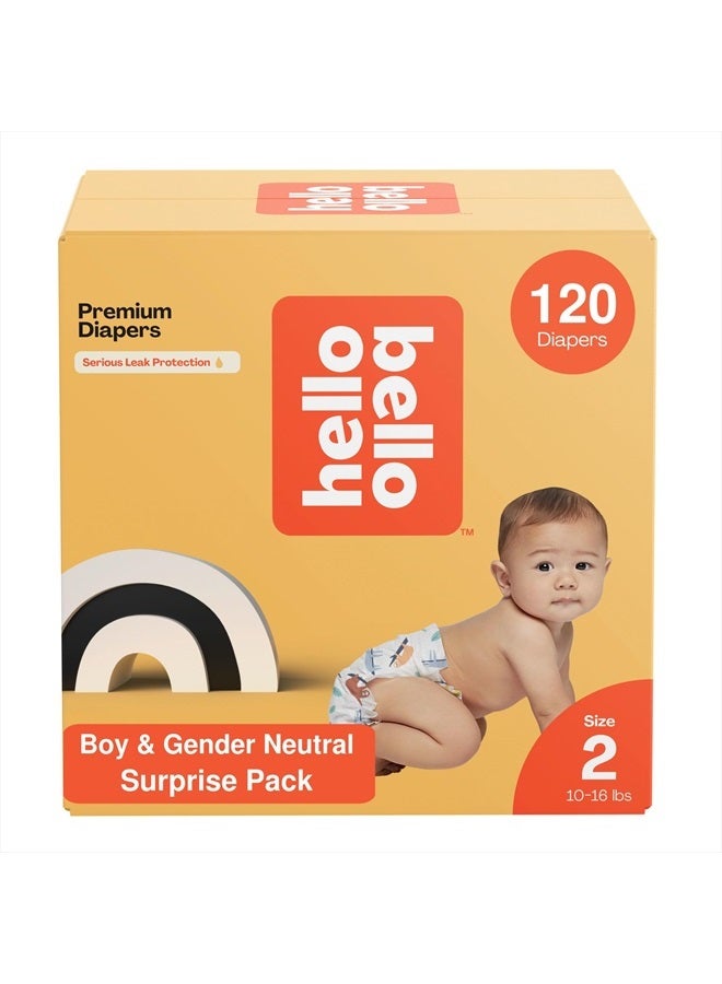 Diapers, Size 2 (10-16 lbs) Surprise Pack for Boys - 120 Count of Premium Disposable Baby Diapers, Hypoallergenic with Soft, Cloth-Like Feel - Assorted Boy & Gender Neutral Patterns 160002