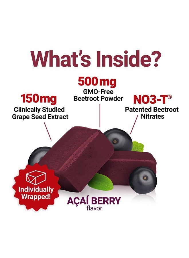 Total Beets Blood Pressure Support Supplements with Beet Powder, Great-Tasting Beets Chewables for Heart-Healthy Energy, and Increased Nitric Oxide, 60 Chews
