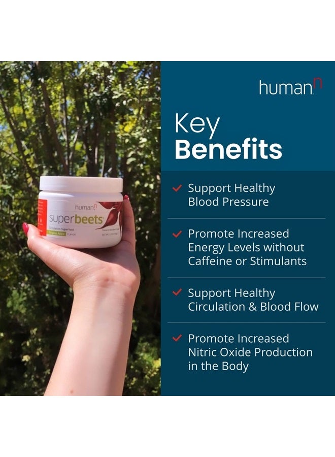 HumanN SuperBeets Beetroot Powder - Nitric Oxide Boost for Blood Pressure, Circulation & Heart Health Support - Non-GMO Superfood Supplement - Original Apple Flavor, 30 Servings