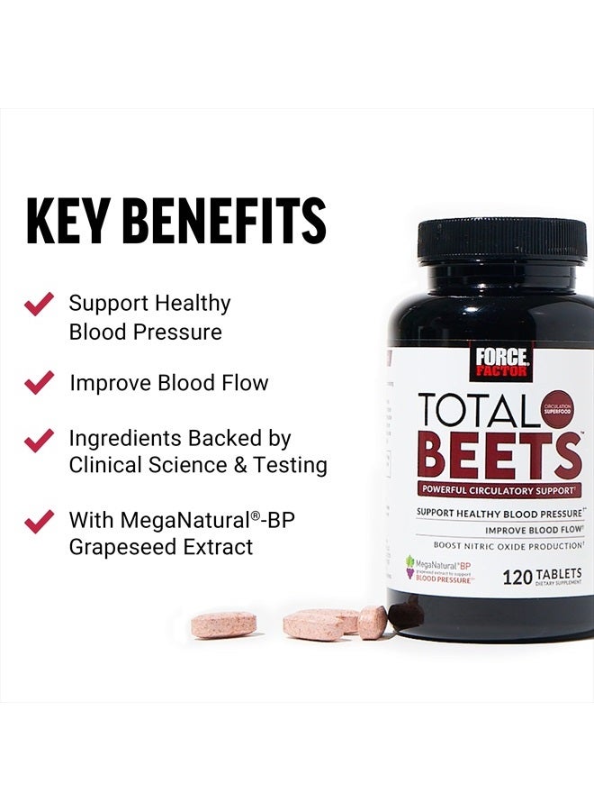 Total Beets Blood Pressure Supplements, Nitric Oxide Supplement with Beet Root Powder, Nitrates, Grapeseed Extract for Circulation, Cardiovascular, Heart Health, 360 Tablets, 3 Pack