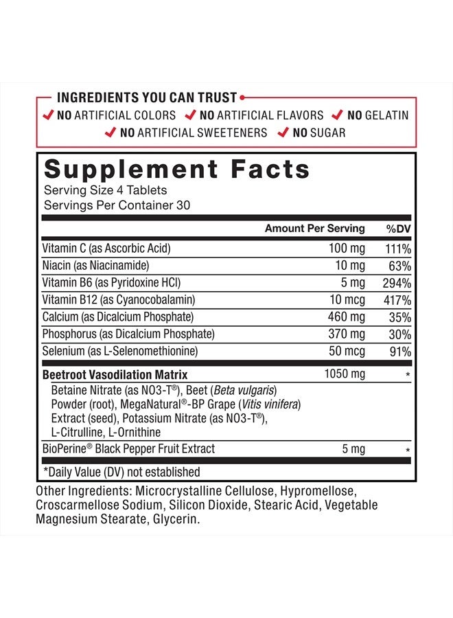 Total Beets Blood Pressure Supplements, Nitric Oxide Supplement with Beet Root Powder, Nitrates, Grapeseed Extract for Circulation, Cardiovascular, Heart Health, 360 Tablets, 3 Pack