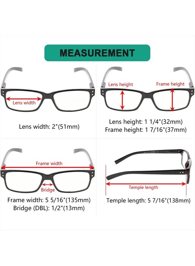 5 Pack Reading Glasses for Men Includes Clear Frame Readers Spring Hinges Classic Cheater Glasses +2.50