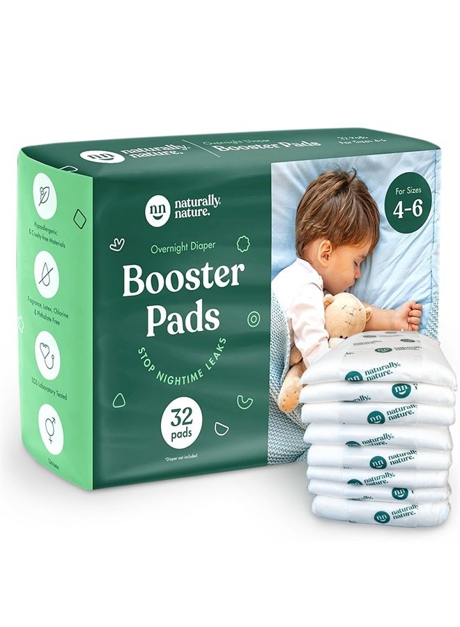 Superior Leak Protection, Naturally Nature Overnight Diaper Booster Pads with Adhesive for Pull-on & Regular Diapers, Trusted by Parents to Help with Nighttime Leaks, Boys & Girls, 32 Pads