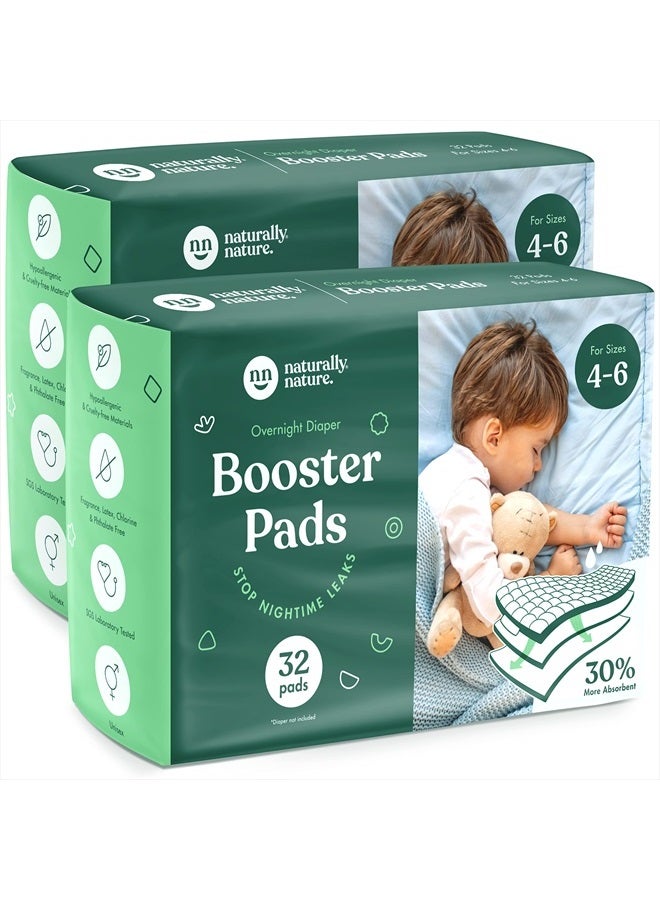 Superior Leak Protection, Naturally Nature Overnight Diaper Booster Pads with Adhesive for Pull-on & Regular Diapers, Trusted by Parents to Help with Nighttime Leaks, Boys & Girls, 64 Pads