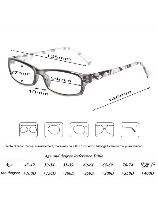 Reading Glasses 5 Pairs Fashion Ladies Readers Spring Hinge with Pattern Print Eyeglasses for Women (5 Pack Mix Color, 3.0)