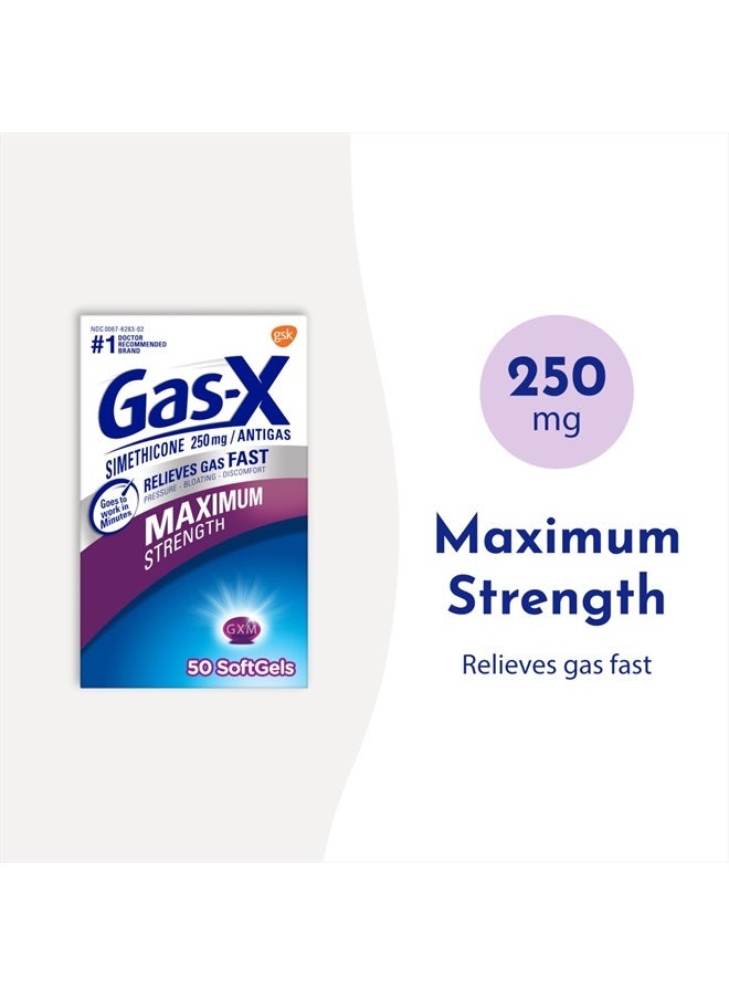 Maximum Strength Gas Relief Softgels with Simethicone 250 mg for Bloating Relief - 50 Count