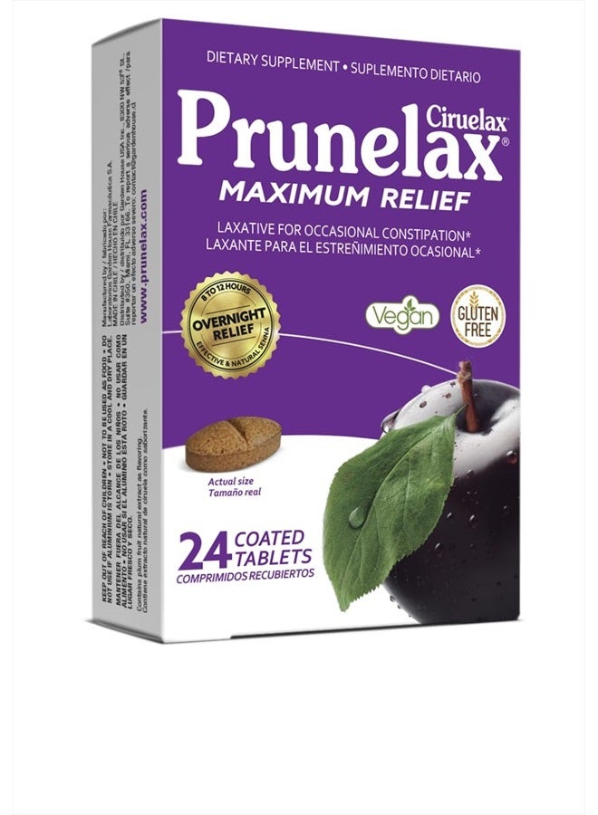 Ciruelax Maximum Relief Laxative Tablets with Natural Senna for Occasional Constipation, Senna Extract, Vegan & Gluten-Free, Gentle Overnight Relief - 24ct