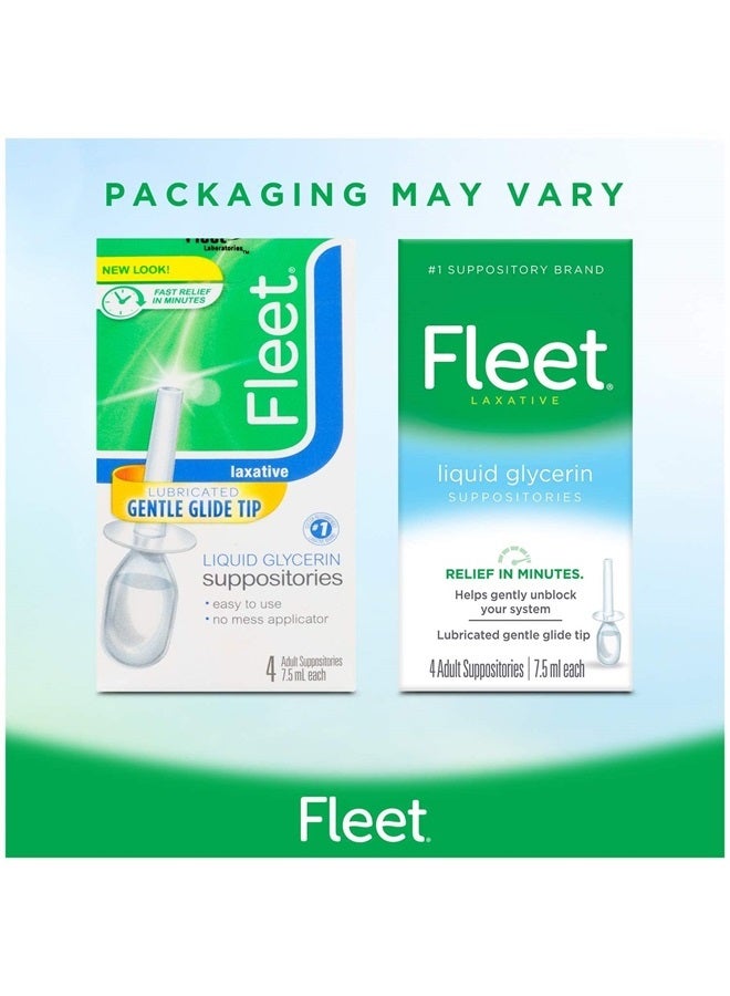 Liquid Glycerin Suppositories for Adult Constipation, 4 Suppositories, 7.5 ml (Pack of 3)