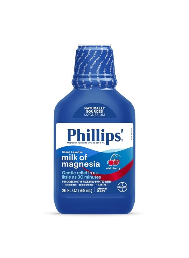 Milk of Magnesia Liquid Laxative, Wild Cherry Flavor, Stimulant & Cramp Free Relief of Occasional Constipation, #1 Milk of Magnesia Brand 26 oz.