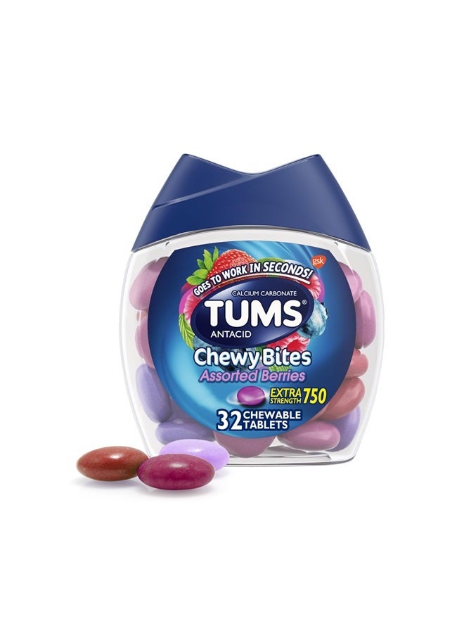 Chewy Bites Antacid Tablets for Chewable Heartburn & Acid Indigestion Relief, Assorted Berries, 32 Count