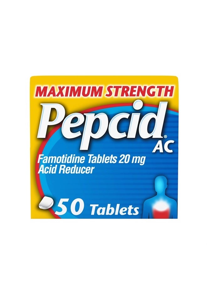 AC Maximum Strength Heartburn Relief Tablets, Prevents & Relieves Heartburn Due to Acid Indigestion & Sour Stomach, 20mg of Famotidine to Reduce & Control Acid, Fast-Acting, 50 Ct