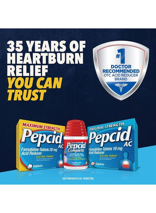 AC Maximum Strength Heartburn Relief Tablets, Prevents & Relieves Heartburn Due to Acid Indigestion & Sour Stomach, 20mg of Famotidine to Reduce & Control Acid, Fast-Acting, 50 Ct