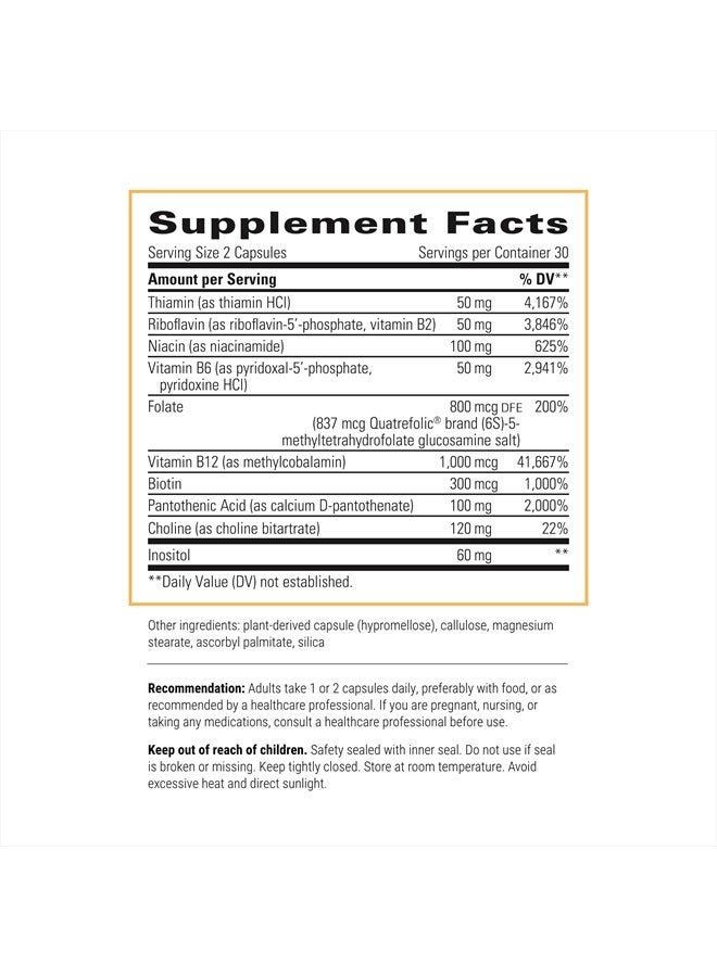 Active B-Complex - Energy Metabolism Support* - B-Complex Vitamin Supplement with 8 B-Vitamins, Vitamin B12, Folate, Choline - 60 Capsules - 2 Pack