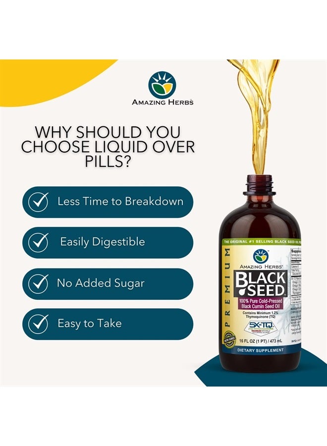 Premium Black Seed Oil - Gluten Free, Non GMO, Cold Pressed Nigella Sativa Aids in Digestive Health, Immune Support, Brain Function - 16 Fl Oz (Pack of 2)