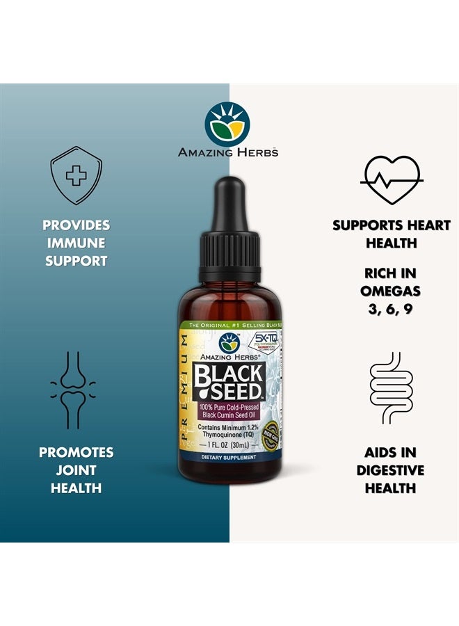 Premium Black Seed Oil - Gluten Free, Non GMO, Cold Pressed Nigella Sativa Aids in Digestive Health, Immune Support, Brain Function - 1 Fl Oz (Pack of 3)