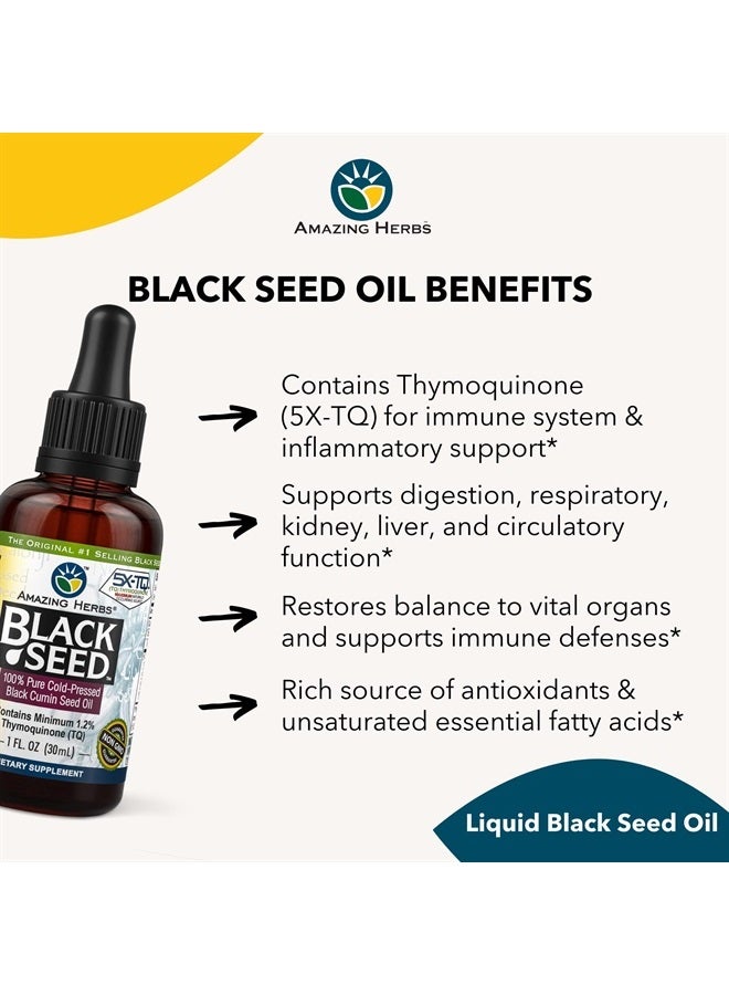 Premium Black Seed Oil - Gluten Free, Non GMO, Cold Pressed Nigella Sativa Aids in Digestive Health, Immune Support, Brain Function - 1 Fl Oz (Pack of 3)