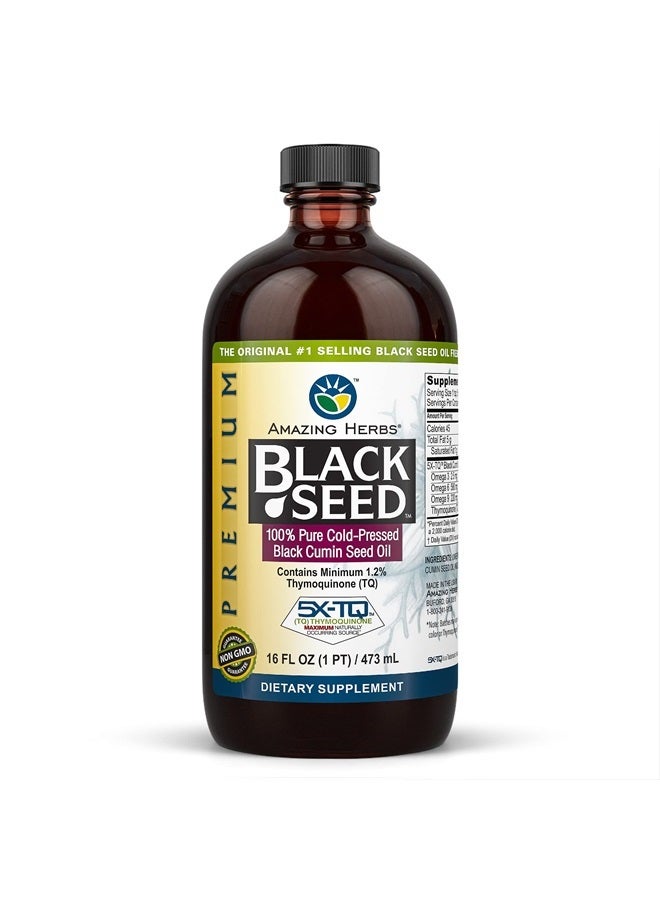 Premium Black Seed Oil - Cold Pressed Nigella Sativa Aids in Digestive Health, Immune Support, Brain Function, Joint Mobility, Gluten Free, Non GMO - 16 Fl Oz