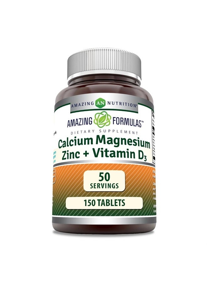 Amazing Formulas Calcium Magnesium Zinc + D3 Supplement | 150 Tablets | Non-GMO | Gluten-Free | Made in USA