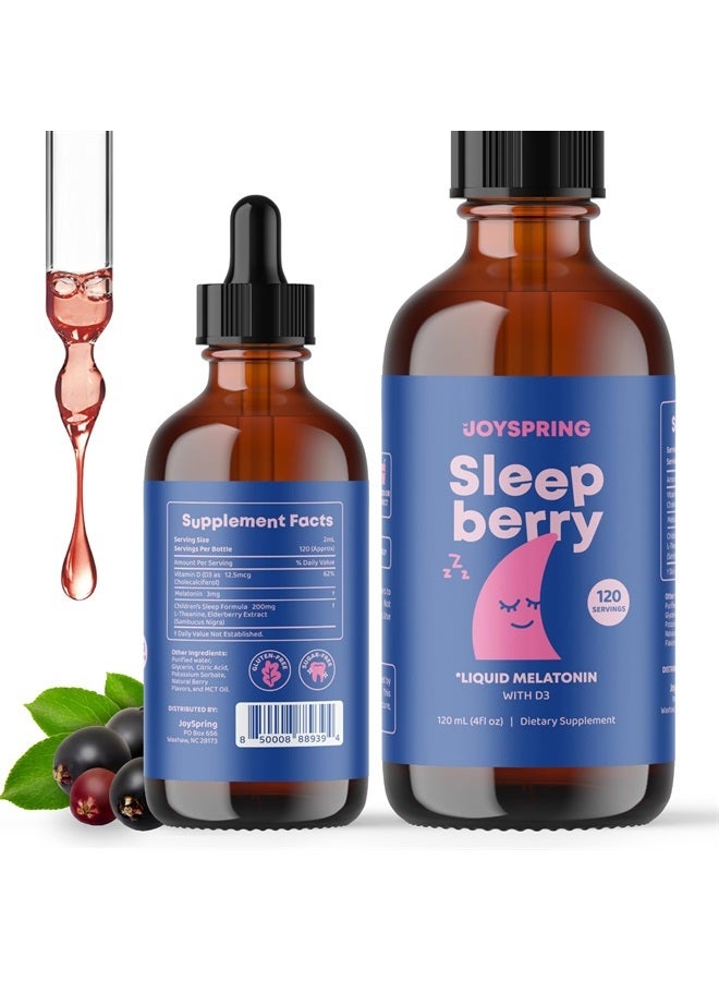 Kids Melatonin Liquid - Liquid Melatonin 3MG with D3 and Elderberry - Sugar Free Liquid Melatonin Kids & Teens Can Enjoy - Melatonin Liquid for Kids Gentle Natural Melatonin Sleep Support