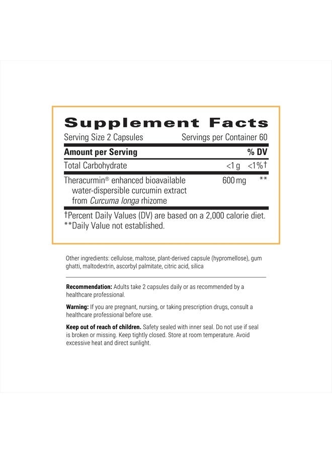 Theracurmin HP - High Absorption Turmeric & Curcumin Supplement - 27x More Bioavailable - Relief of Minor Discomfort Due to Occasional Overuse* - Vegan - 120 Capsules