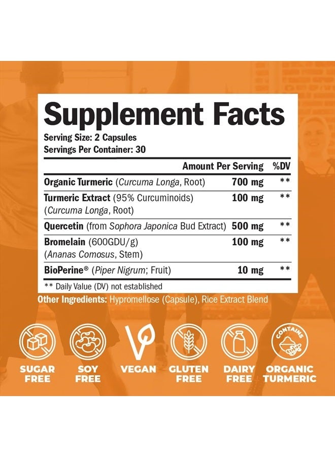 Quercetin with Bromelain & Turmeric Curcumin - Bromelain Supplement with Black Pepper. Immune Support & Joint Support Supplement - BioPerine, Bromaline & 700mg Organic Tumeric. Non-GMO. Vegan. 60 Caps