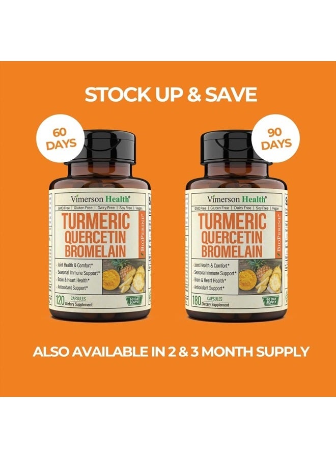 Quercetin with Bromelain & Turmeric Curcumin - Bromelain Supplement with Black Pepper. Immune Support & Joint Support Supplement - BioPerine, Bromaline & 700mg Organic Tumeric. Non-GMO. Vegan. 60 Caps