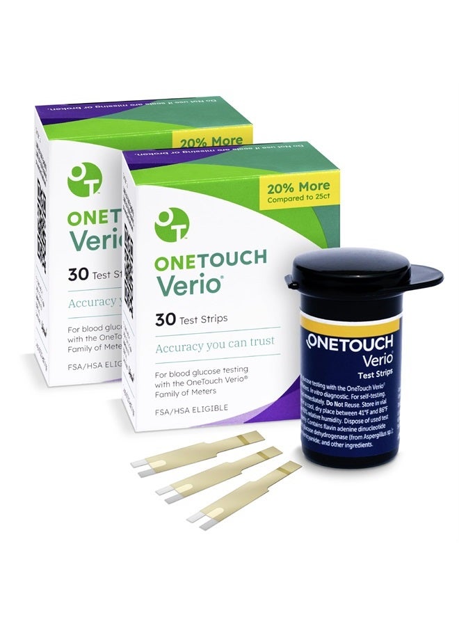 Verio Test Strips for Diabetes Value Pack - 60 Count | Diabetic Test Strips for Blood Sugar Monitor | Home Self Glucose Testing | 2 Boxes, 30 Test Strips Per Pack