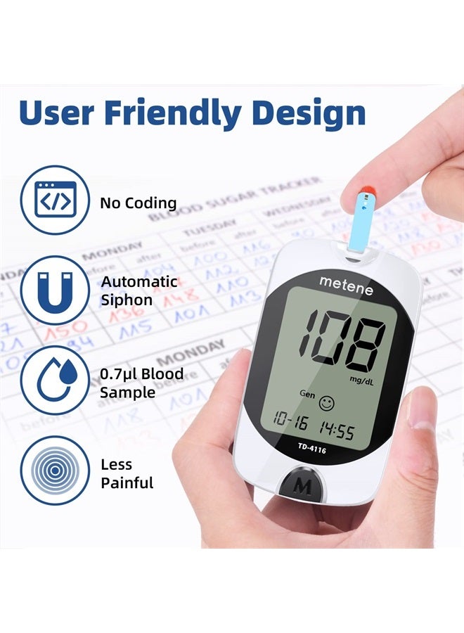 TD-4116, 200 Count Test Strips for Diabetes, Use with metene TD-4116 Blood Glucose Monitor Only