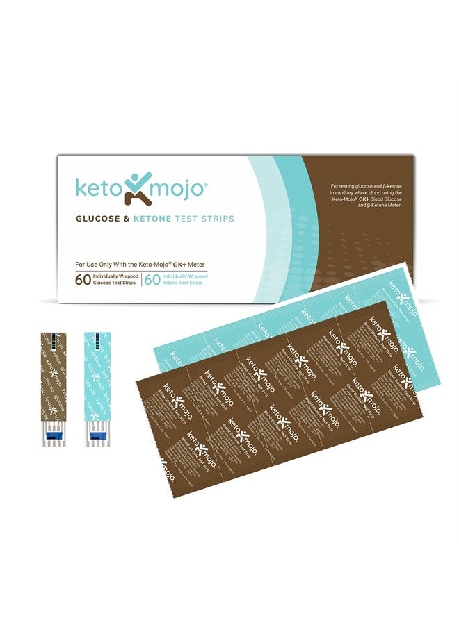 Blood Glucose and Ketone Test Strips Combo Pack 60 Glucose + 60 Ketone Strips 120 Count For Use Only With Gk+ Meter