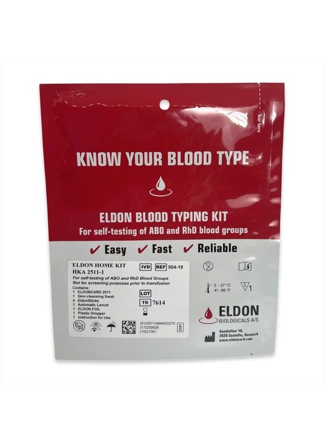 Eldoncard Home Blood Type Testing Kit for ABO and RHD Blood Groups