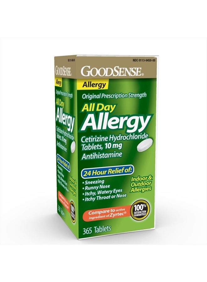 All Day Allergy, Compare to Zyrtec, Cetirizine Hydrochloride Tablets, 10 mg, Antihistamine, 365 Count