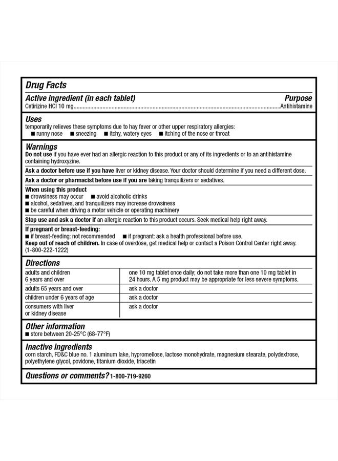 All Day Allergy, Compare to Zyrtec, Cetirizine Hydrochloride Tablets, 10 mg, Antihistamine, 365 Count