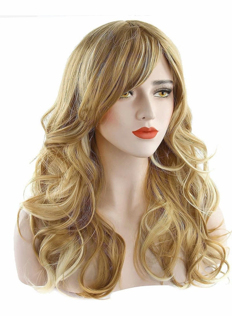 Long Blonde Wigs, Middle Part Wavy Wigs for Women