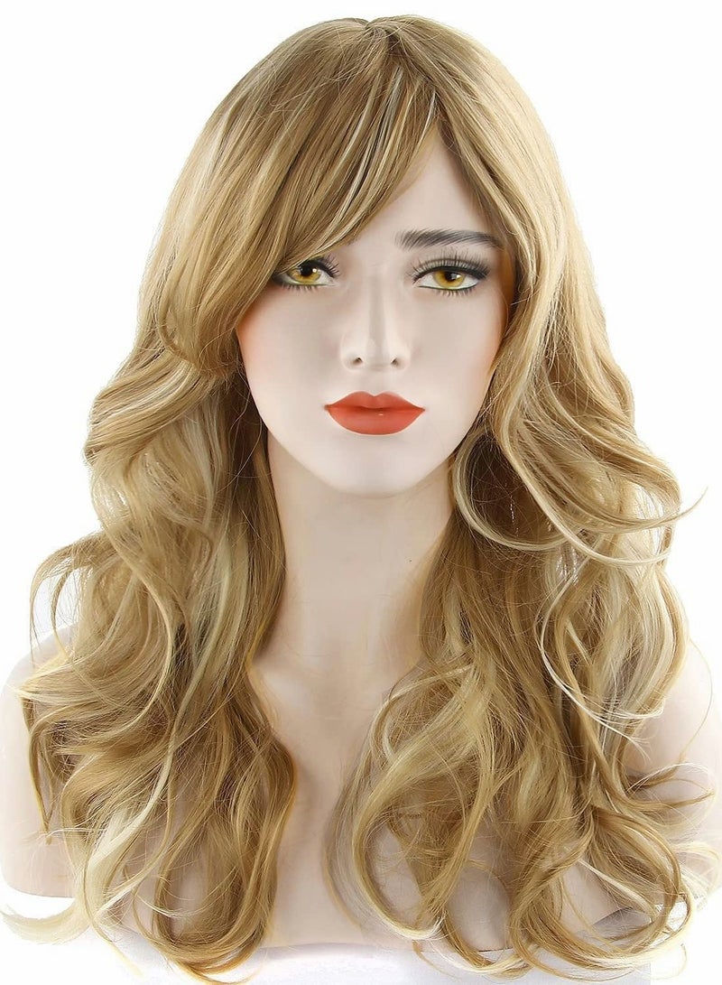 Long Blonde Wigs, Middle Part Wavy Wigs for Women